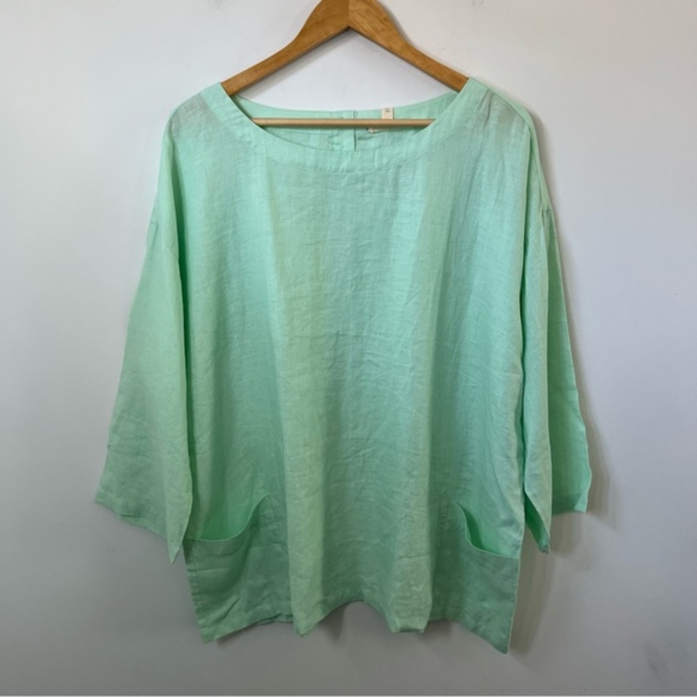 Eileen Fisher Organic Linen Handkerchief Top Large Mint Boxy Tunic NWT $118